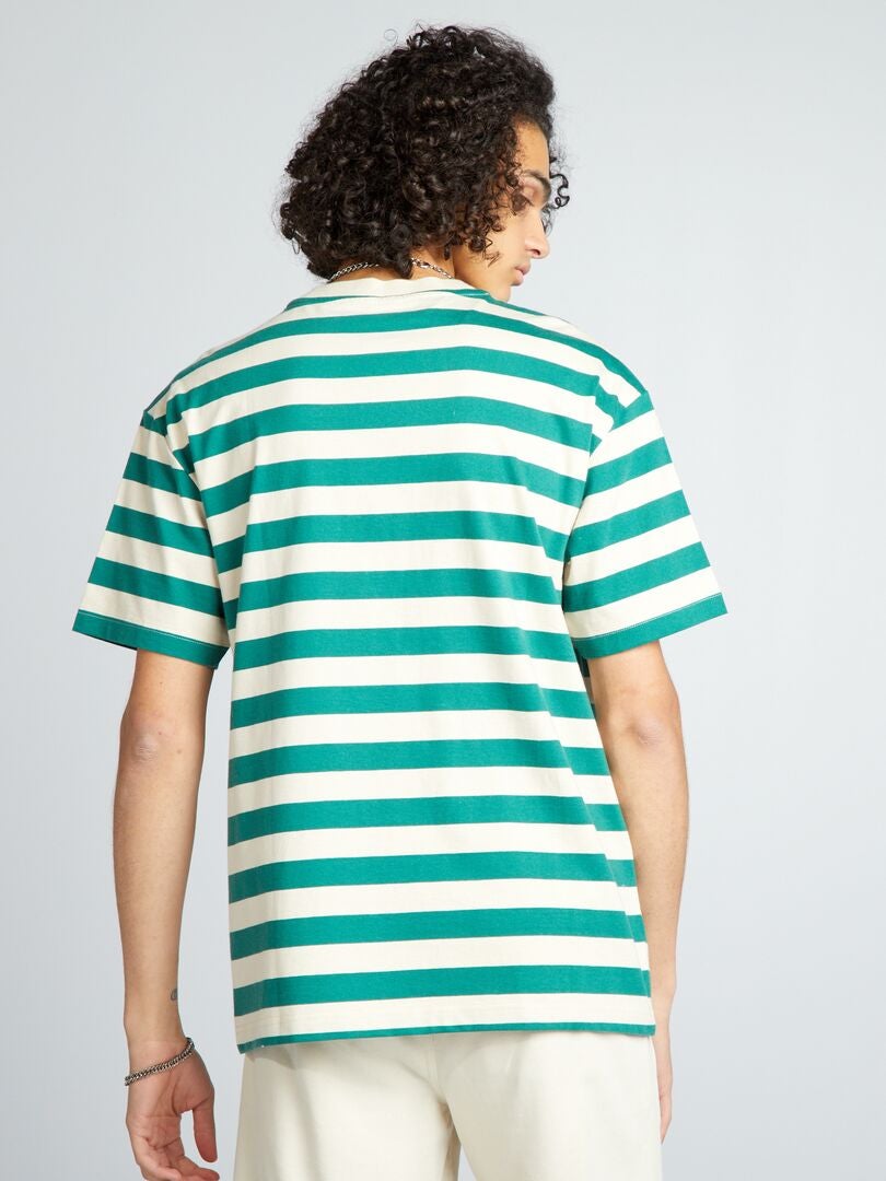 Gestreept katoenen T-shirt - BEIGE