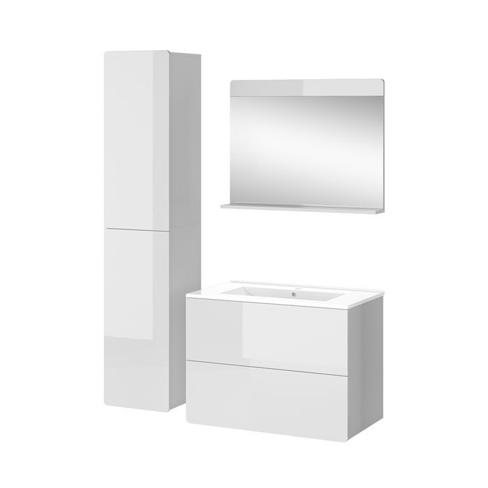 Juego de muebles de baño Izan de 4 piezas con armario alto, blanco, Vicco 41540