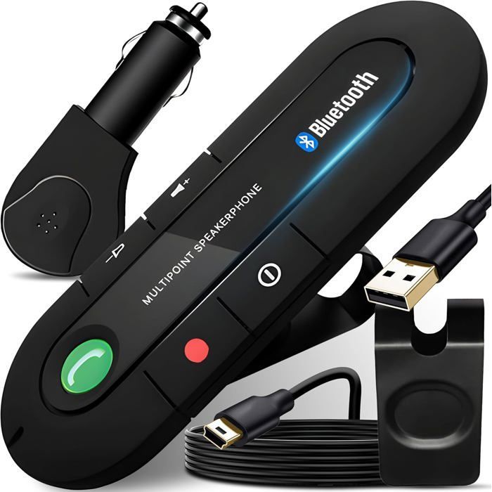 Kit Mains Libres - 1001 PILES BATTERIES - Bluetooth 5.0 - Autonomie 20h - Micro Intégré - Clip Support