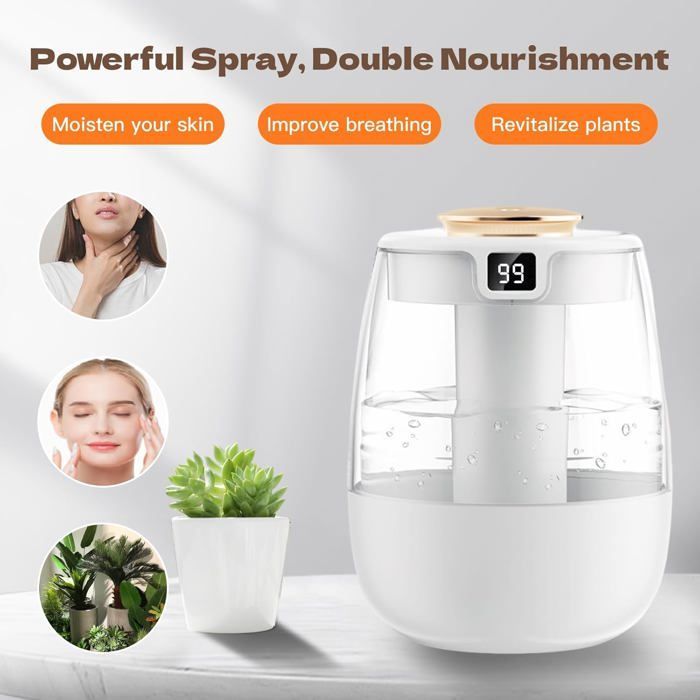 Humidifier - ULISEM - 2L - Dual Jet - Silent - Digital Display - Night Light