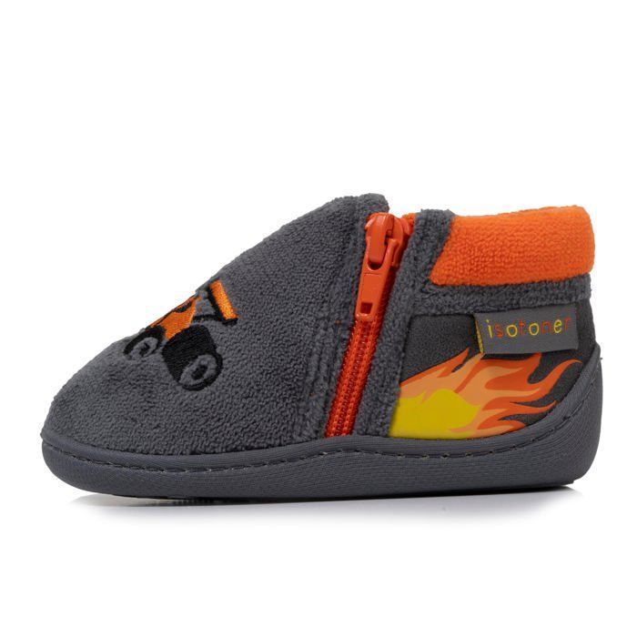 Pantuflas Isotoner con cremallera, fáciles de poner, buen soporte para el pie, suela antideslizante, color gris para bebé niño.
