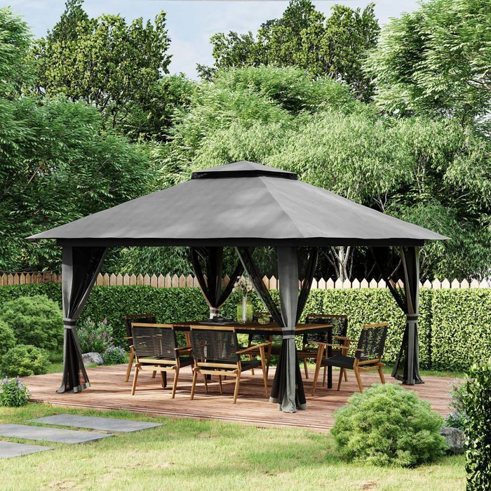 Outsunny - Garden gazebo - Metal - 392x392x283cm - Dark grey