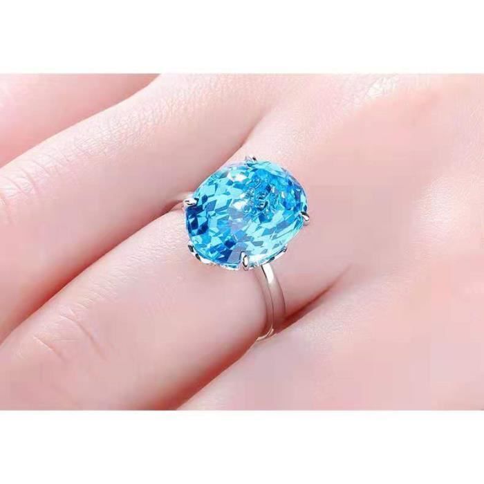 Solitaire cubic zirconia engagement ring - RMEGA - Elena - Blue - Crystal - White Gold Plated