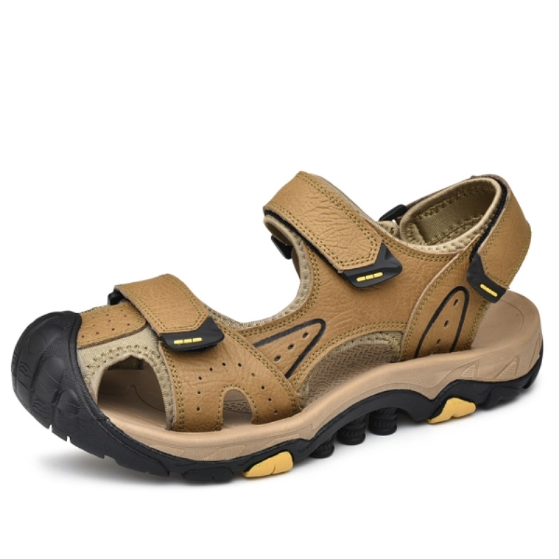 Sandali da uomo in pelle di lusso, estivi, freschi e comodi, con due cinturini e chiusura a strappo. Scarpe da uomo, taglia grande 46.