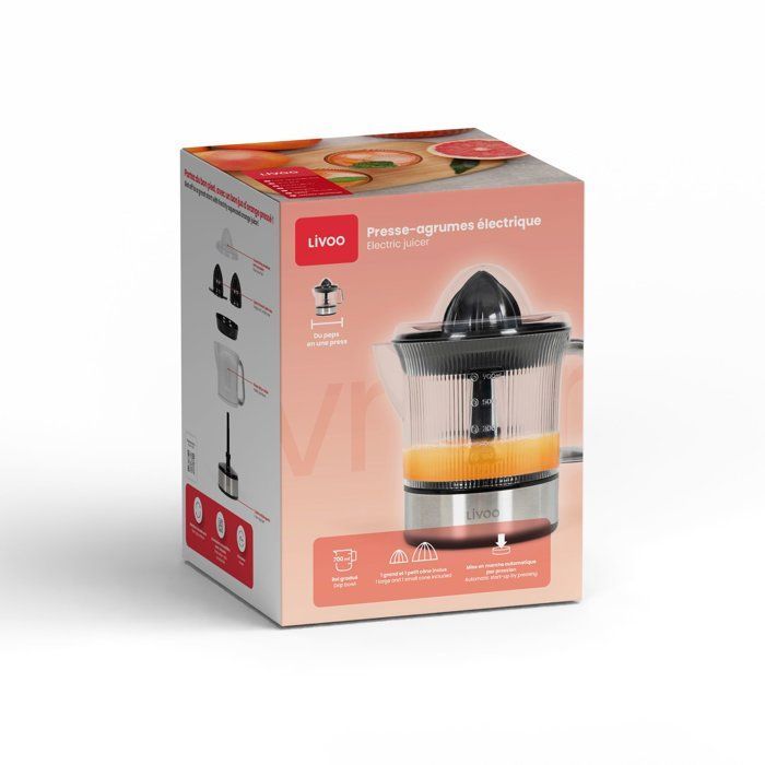 Exprimidor eléctrico de cítricos - LIVOO - DOD210 - 40 W - 1 cono grande y 1 cono pequeño - Acero inoxidable / Negro