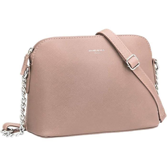 David Jones - Small Women's Crossbody Bag - Chain Shoulder Bag - PU Leather Messenger Bag, Fashion Evening Clutch - Pink