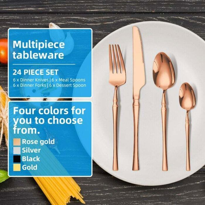 24 pièces : Set de couverts en acier inoxydable-4 couverts complets-Miroir poli,lavable en lave-vaisselle,idéal pour maison,cuisine