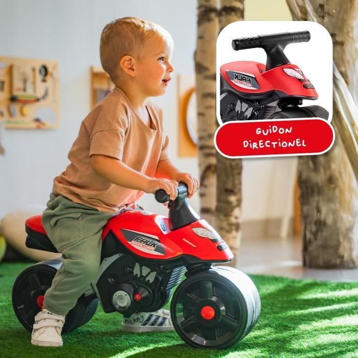 Porteur Baby Moto Falk Racing Team - Draisienne  - Larges roues - Rouge - 40% de plastique recyclé - FALK