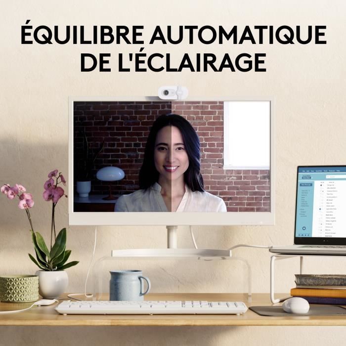 Cámara web Full HD 1080p - Logitech - Brio 100 - Micrófono integrado - Blanca