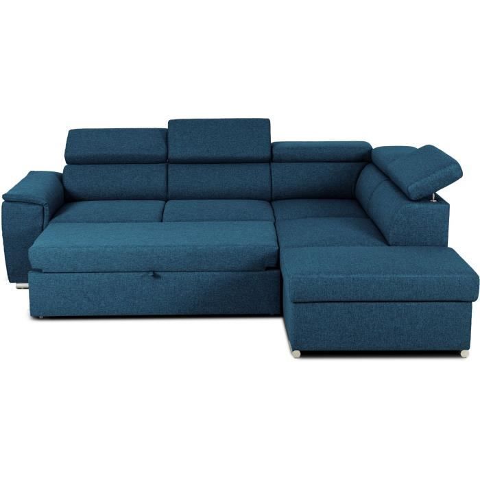 Canapé d'angle convertible réversible avec coffre - 5 places - DAYTONA - Tissu bleu - 260 x 94 x 216 cm