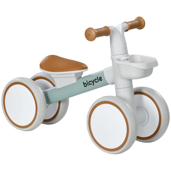 AIYAPLAY 4-Wheel Balance Bike for Children - Adjustable Saddle - Ergonomic Handlebars - Aluminum Alloy, PP - Ages 1-3 - Gray, Brown, Green