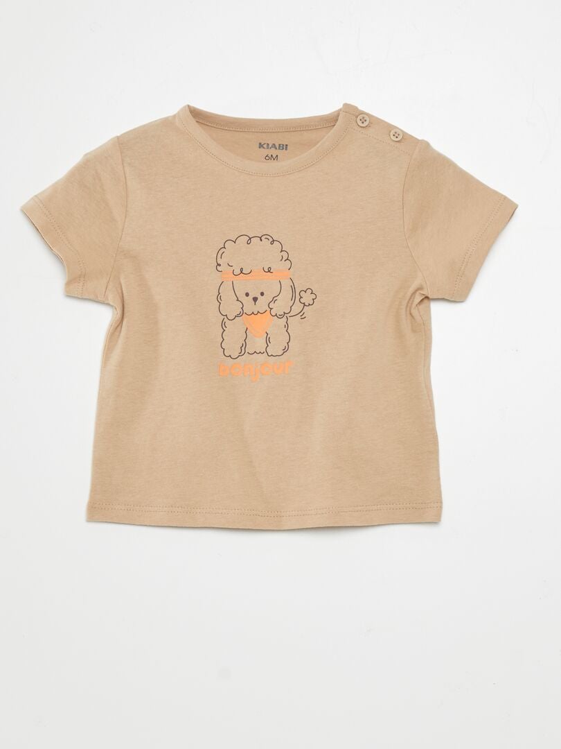 Bedrukt T-shirt met korte mouwen - BEIGE