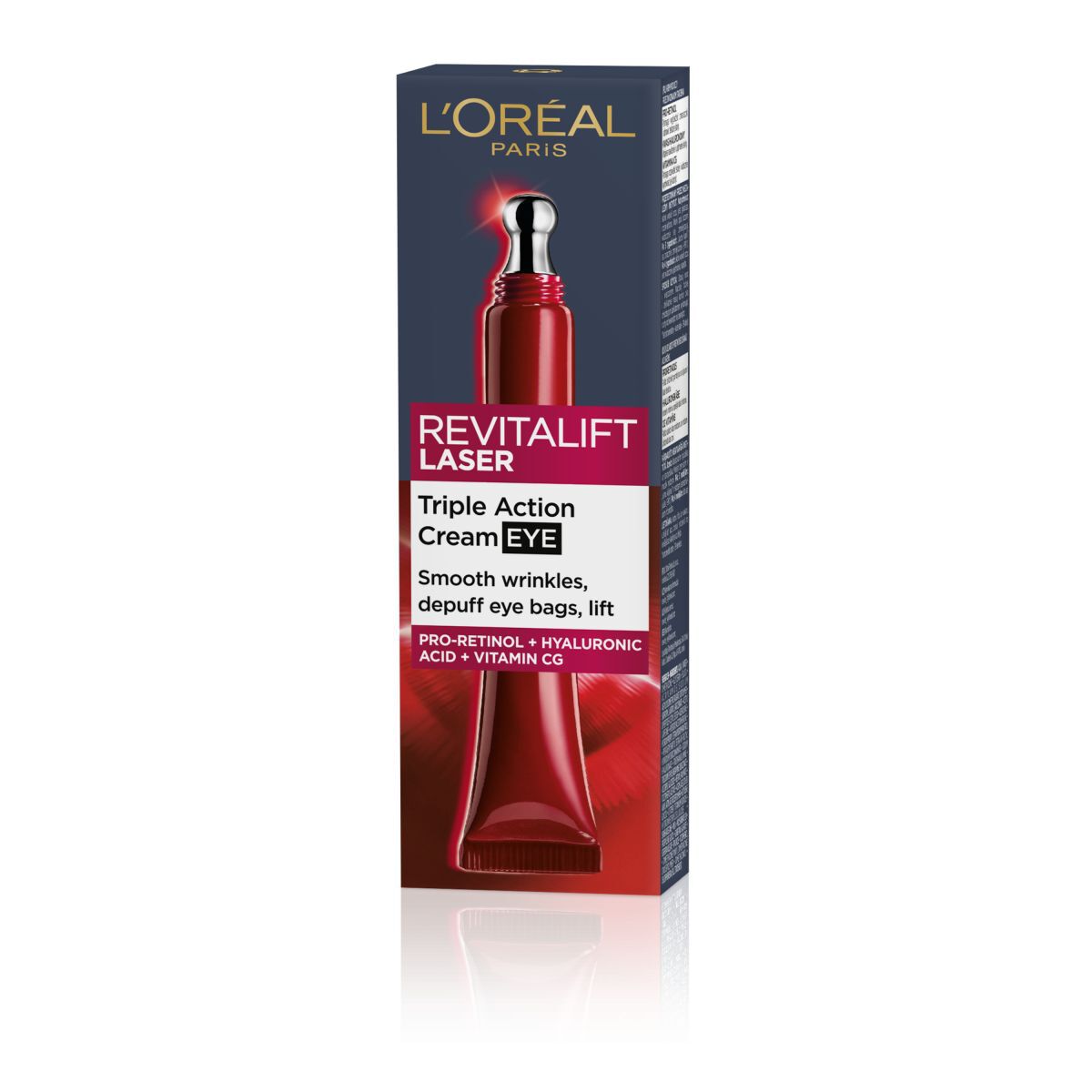 L'Oreal Paris acu krēms, kas piepilda ādu un samazina grumbas un pietūkumu zem acīm 15 ml Revitalift lāzers x3