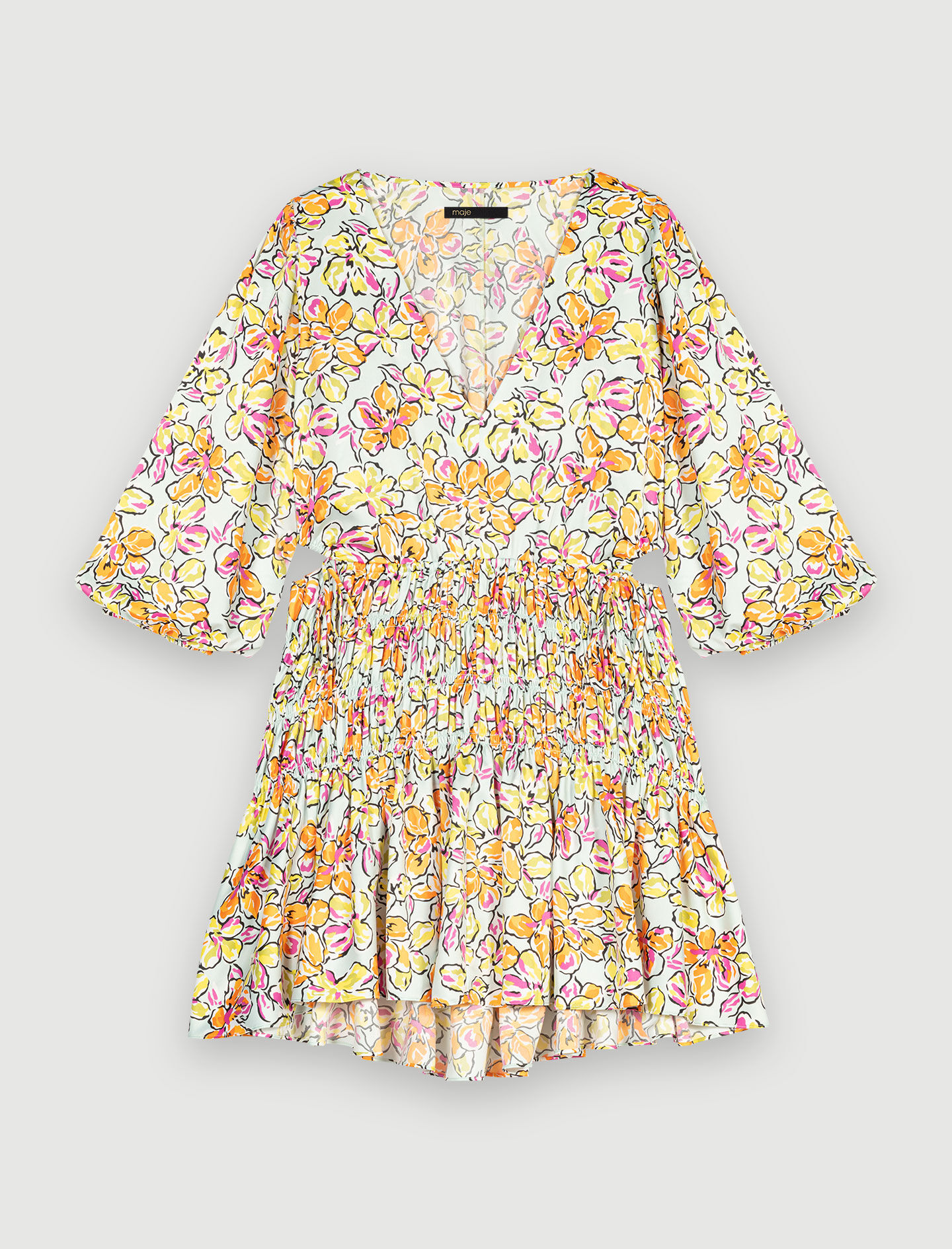 Korte jurk met bloemenprint - Hibiscus oranje/blauw