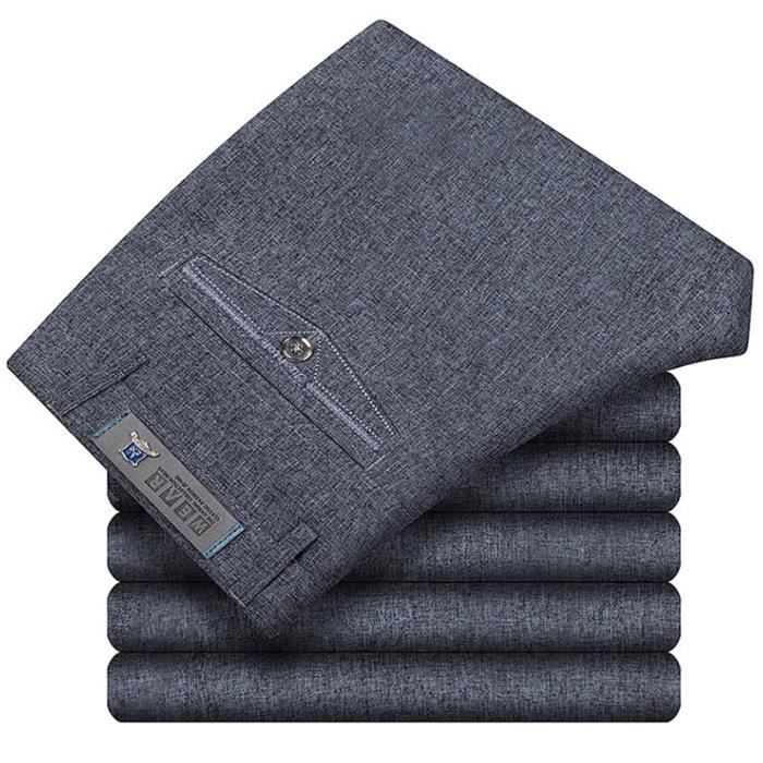 Pantalon Lin Homme INSFITY Coupe Droite Taille Haute Respirant - Gris foncé