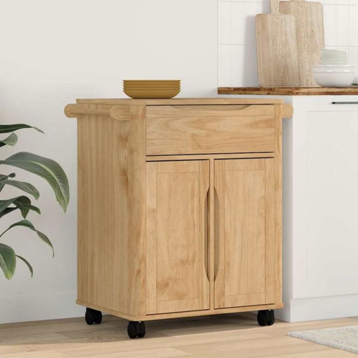 VIDAXL Desserte de cuisine billot en pin massif cire marron 72,5×45×80 cm - roulettes verrouillables, tiroirs