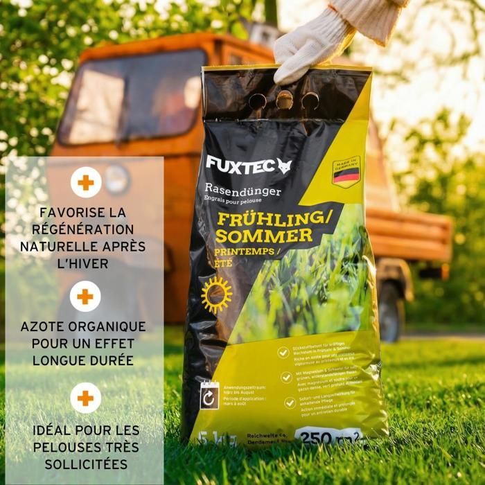 Engrais gazon printemps été FUXTEC FX-RDFS5 organo minéral avec magnésium et soufre sac 5 kg