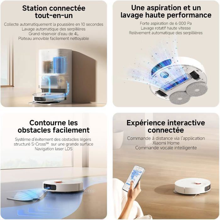 XIAOMI Robot Vacuum X20+, Station Tout-en-Un avec vidage, Lavage & séchage Auto, évitement d’Obstacles S-Cross™,  Mi Home.