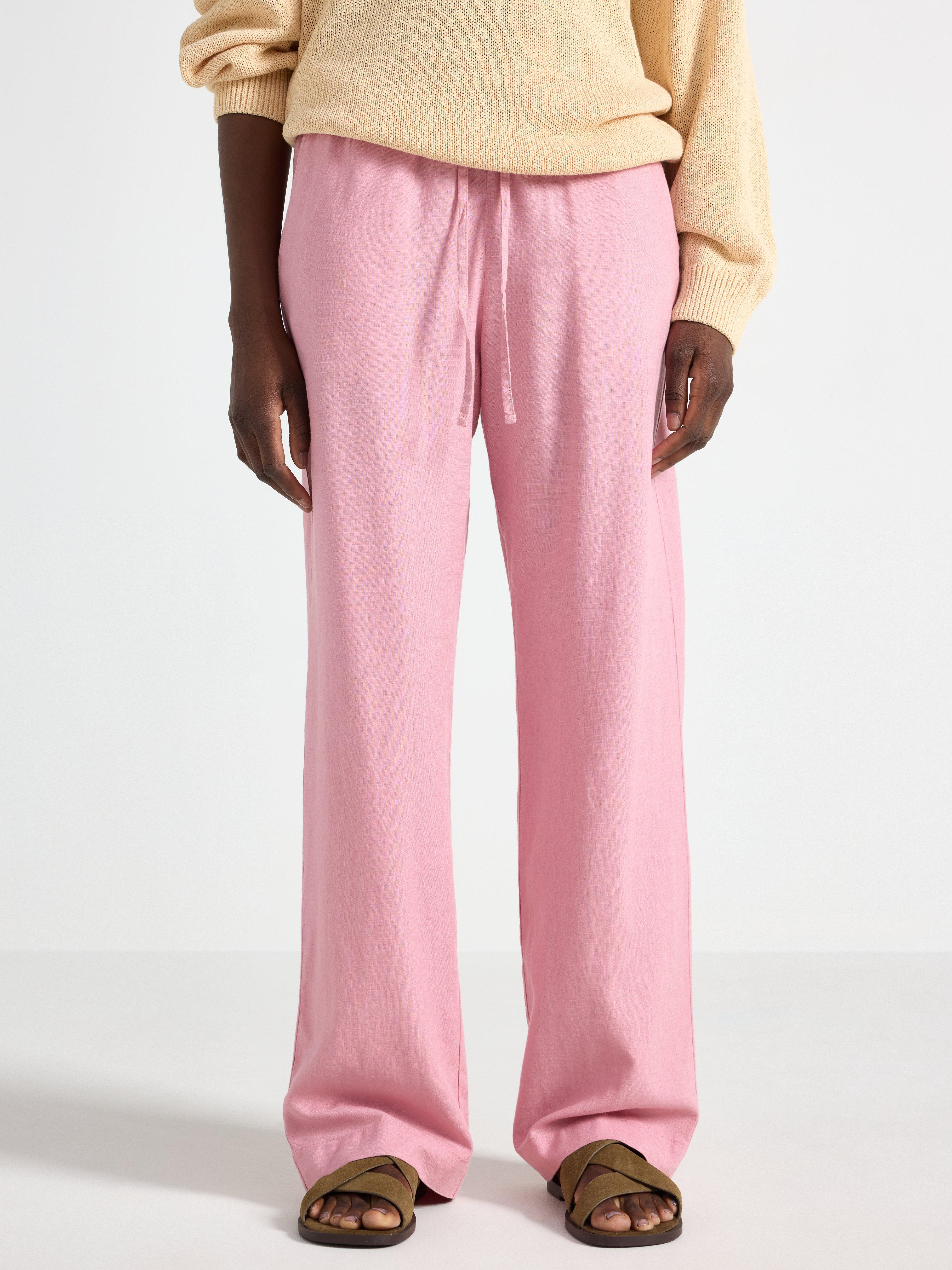 Calça reta BELLA em mistura de linho rosa claro