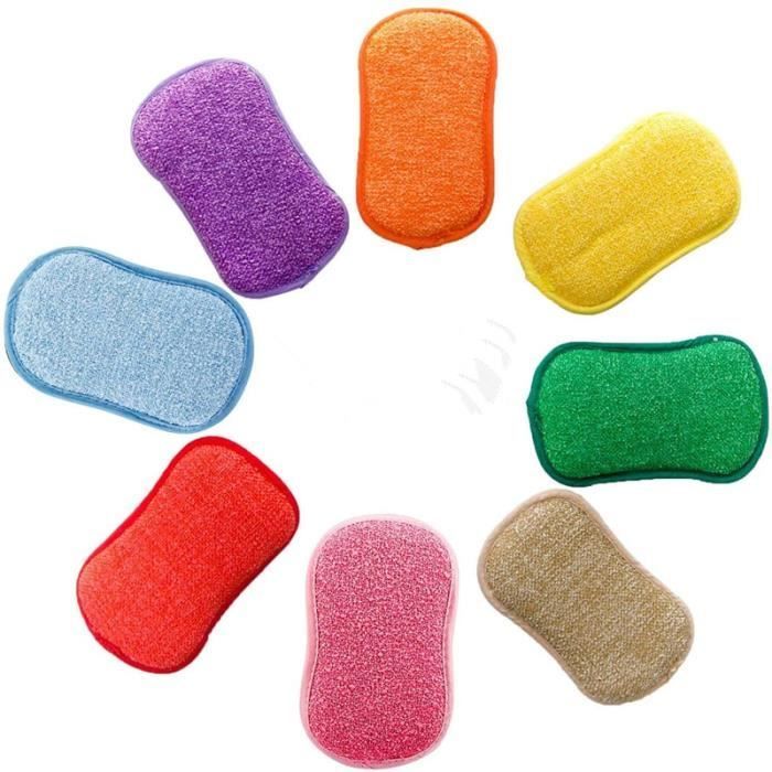 Lot de 5 éponges vaisselle reutilisable eponges, Double Action en Microfibre antibactériennes et résistantes pour Nettoyer