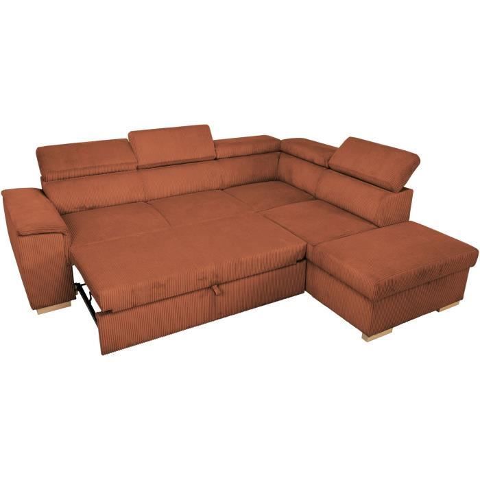 Reversible corner sofa bed - 5 seater - DAYTONA - Terracotta Velvet Fabric - Storage compartment - W260 x H94 x D216 cm