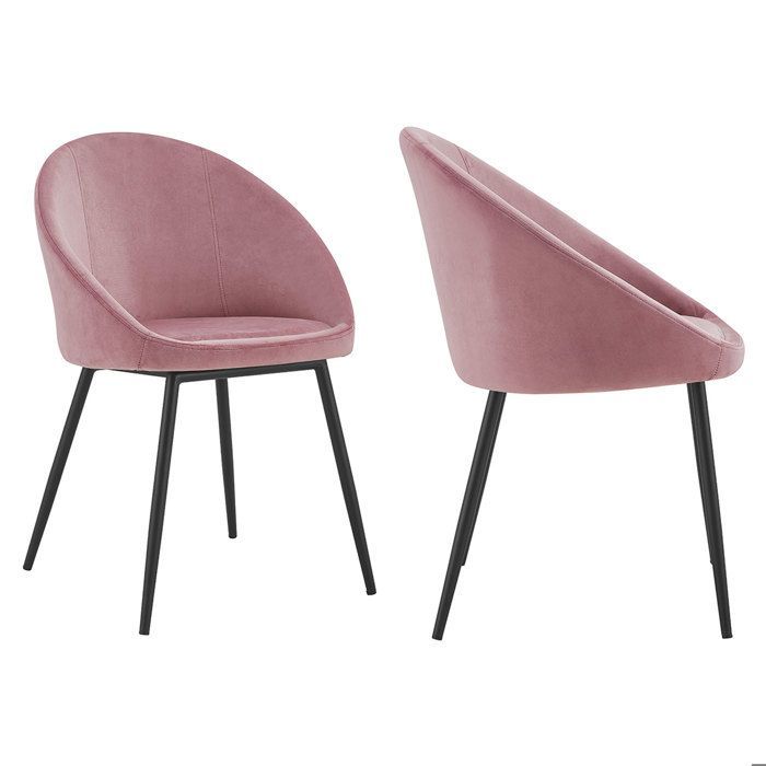 Juego de 2 sillas vintage DIANE en terciopelo rosa.