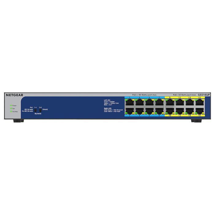 Switch di rete - NETGEAR - GS516UP - 16 porte Gigabit - PoE+ e PoE++ - Non gestito