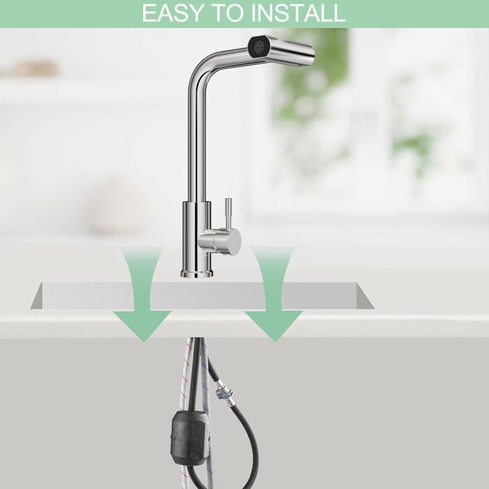 Rubinetto da cucina con doccetta estraibile, girevole a 360°, miscelatore da cucina in acciaio inox di alta qualità con 4 modalità di getto.