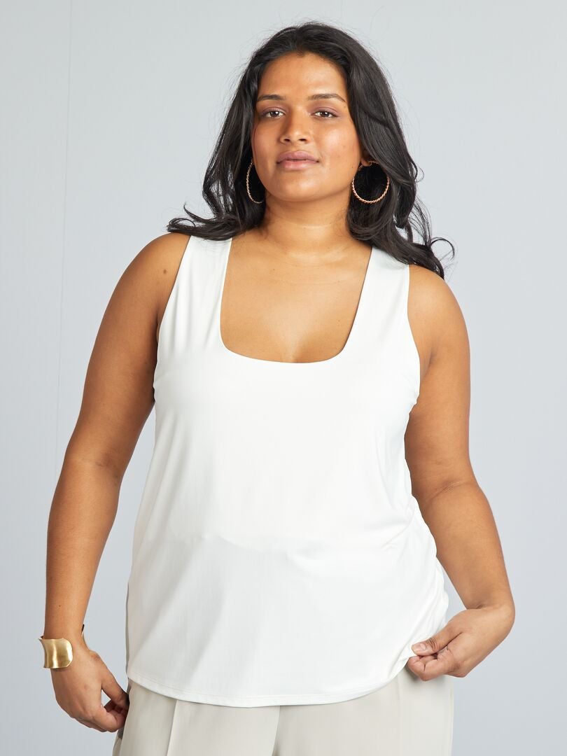 Camiseta sin mangas de microfibra con escote cuadrado - BLANCA