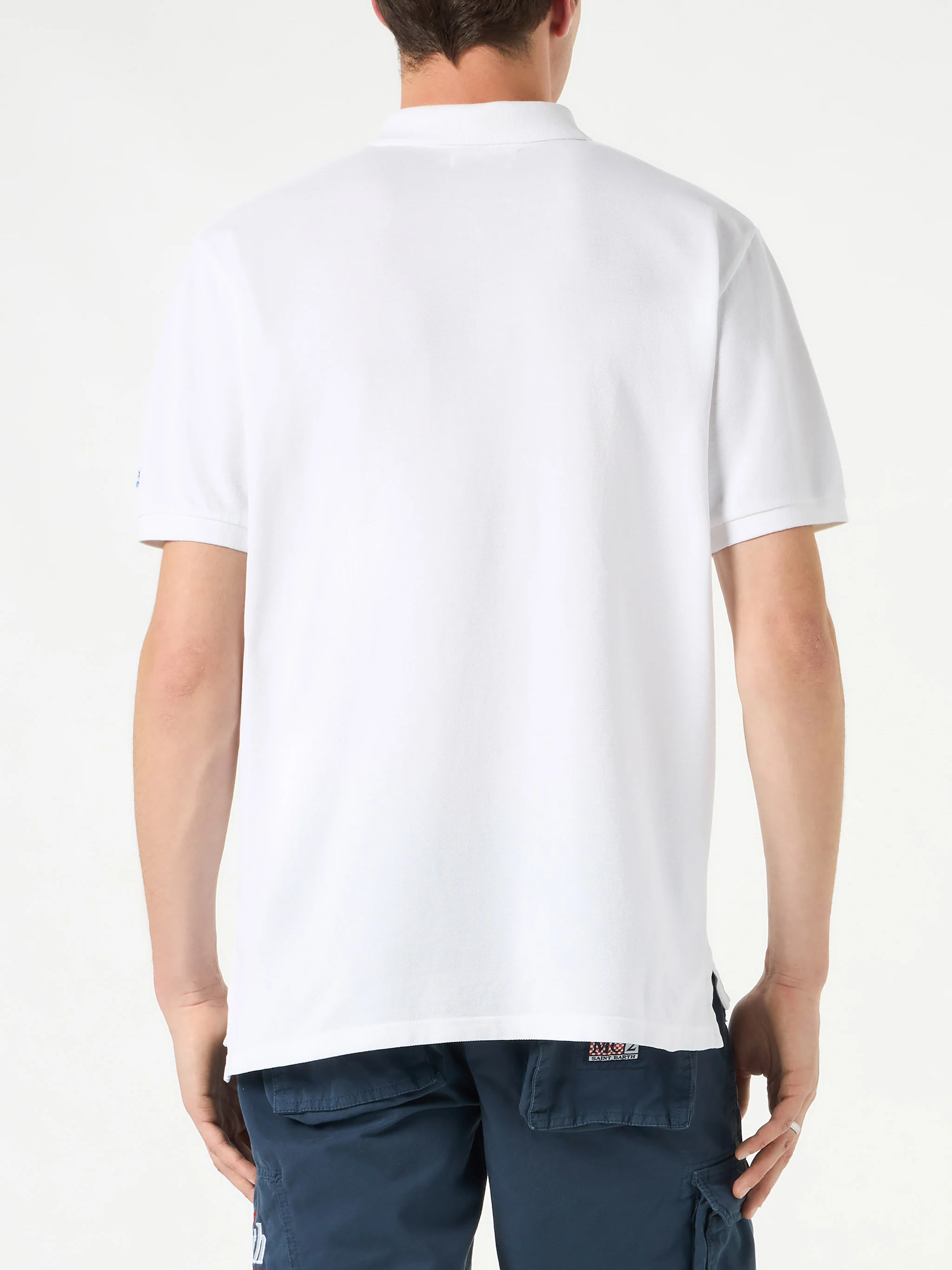 Witte piqué poloshirt met vintage-look St. Barth-logo