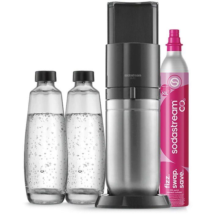 SODASTREAM DUO Black Soda and Sparkling Water Maker - 2 Glass Carafes - 1 60L Gas Refill