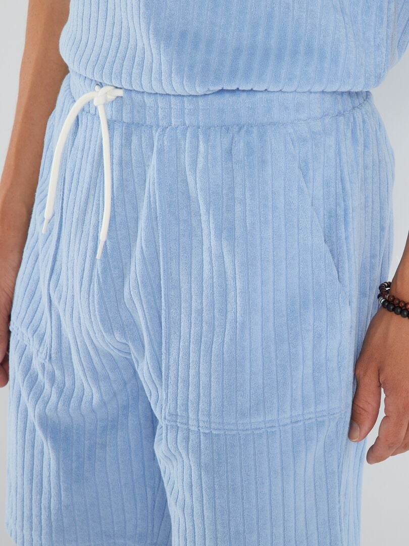Bermudas de felpa con bolsillos grandes - AZUL