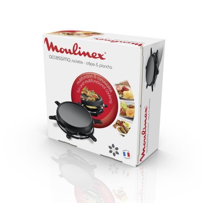 Moulinex Accessimo Griglia per raclette 3 funzioni, Crepiera con 6 padelle, Piastra antiaderente rimovibile, Nero RE151812