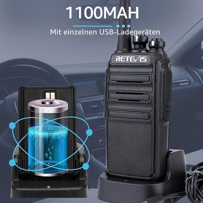 Walkie Talkie profesional recargable Retevis RT24 PMR446 de 16 canales CTCSS/DCS, con auriculares y estuche de carga, ideal para senderismo.