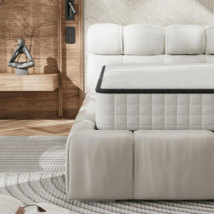 Colchón tapizado y base de cama 140x190, espuma viscoelástica, colchón 140x190x22 - base de cama 140x190