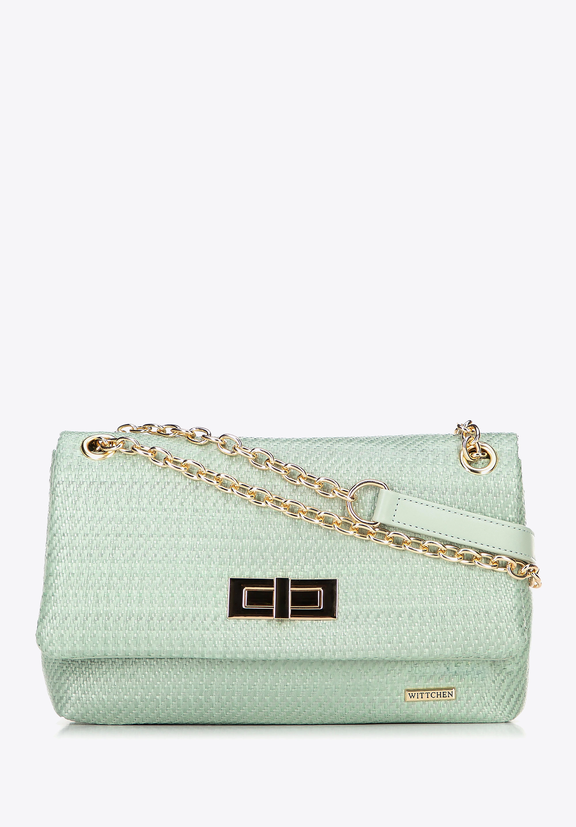 Damska crossbody z plecionki na łańcuszku zielona