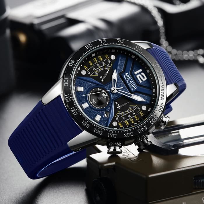 Reloj cronógrafo de lujo para hombre SHARPHY, modelo 2019, deportivo, resistente al agua, con correa de silicona y calendario, color azul.