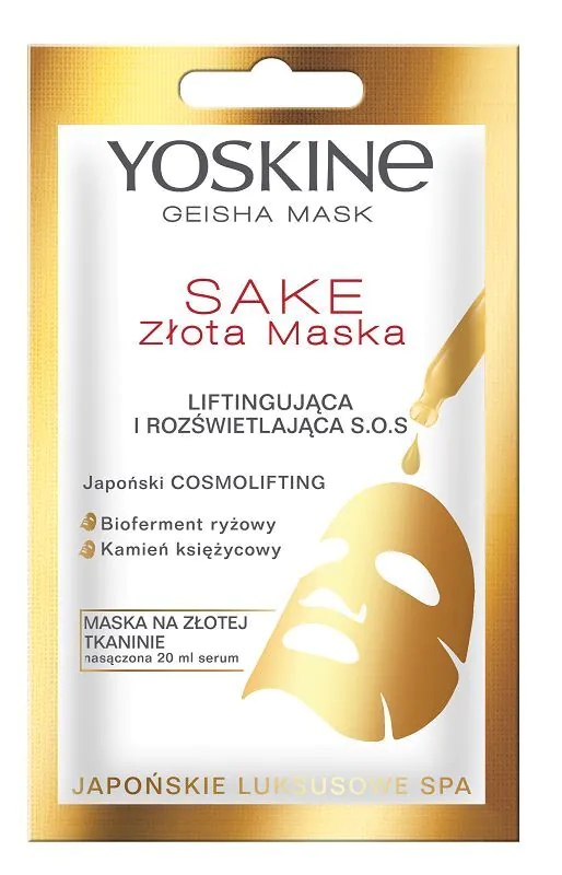 Yoskine Geisha Mask Złota maska na tkaninie, Sake