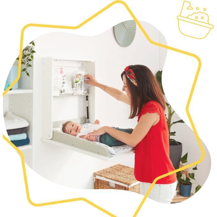 Trocador de parede Badabulle Plouf com colchão incluso - Dobrável e compacto