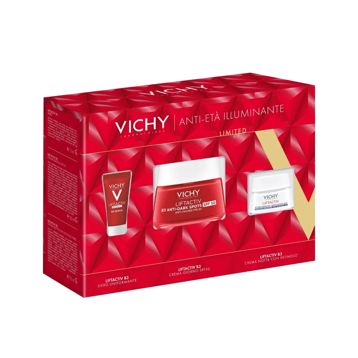 VICHY Liftactiv brightening anti-aging cream B3 SPF50 50 ml + Lift Specialist B3 serum 5 ml + Liftactiv Supreme Night 15 ml