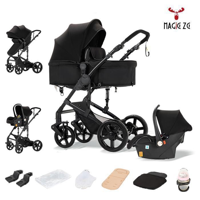 MagicZC Stroller, Newborn, Car Seat, 3-in-1 Baby Stroller, Reclining Position, for 0-3 Years, Convertible Bassinet, Black