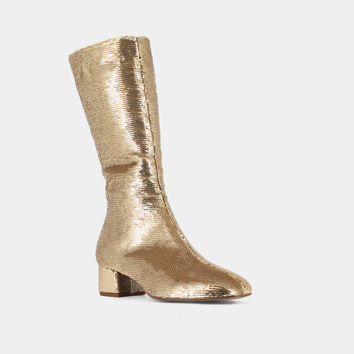 Bottes à talons et bouts pointus  en sequins platine