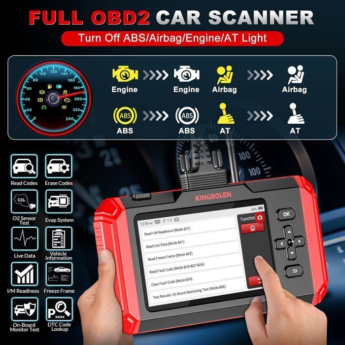Herramienta de diagnóstico automotriz KINGBOLEN S500 para motor/ABS/SRS/caja de cambios, herramienta de diagnóstico OBD2 para 4 sistemas.