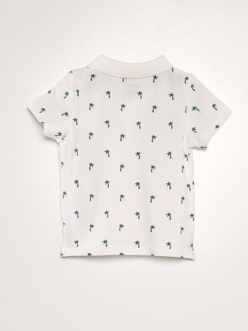 Camisa polo estampada em piqué de algodão - BRANCA