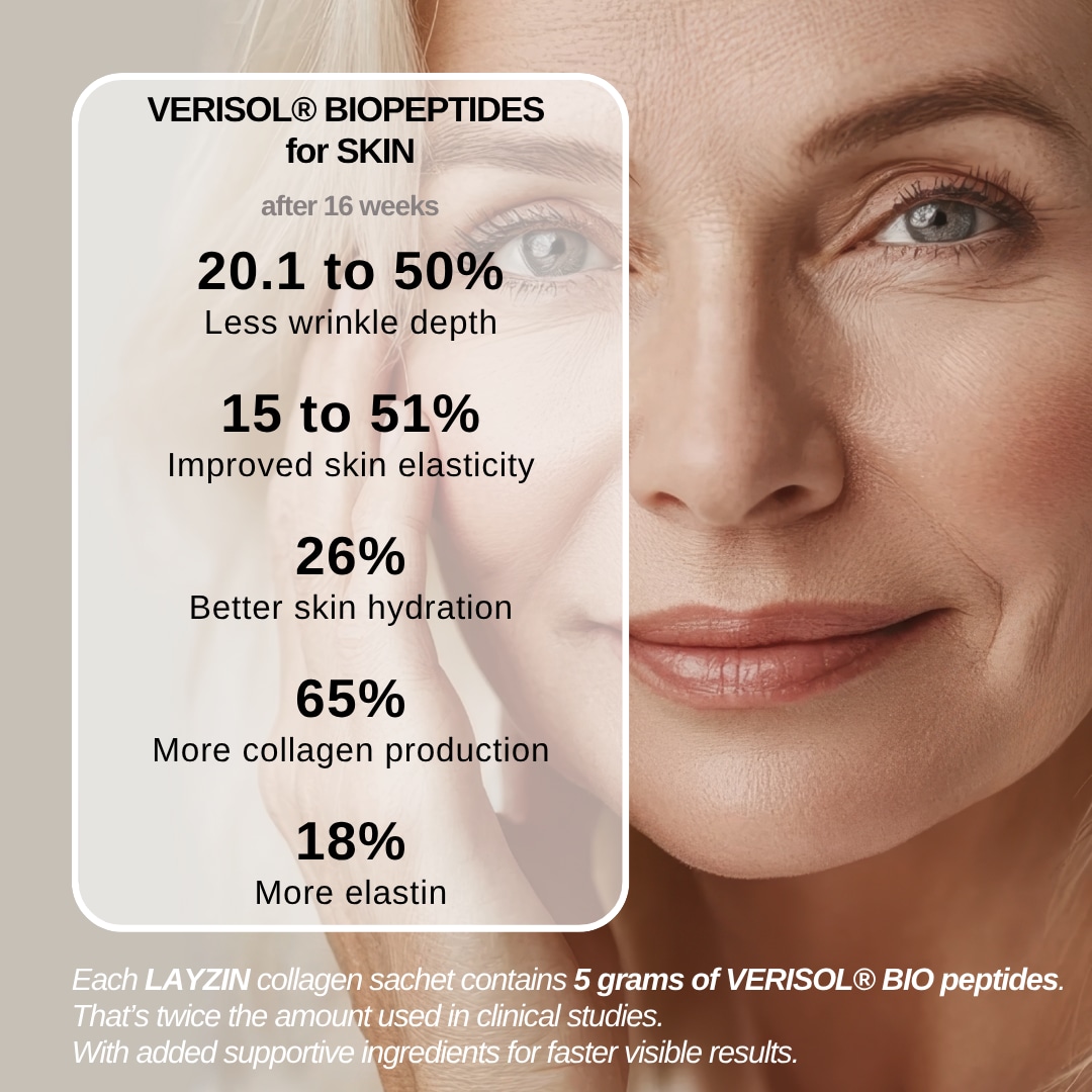 LAYZIN Complément alimentaire anti-âge Complexe beauté collagène avec Verisol®, acide hyaluronique et vitamine C