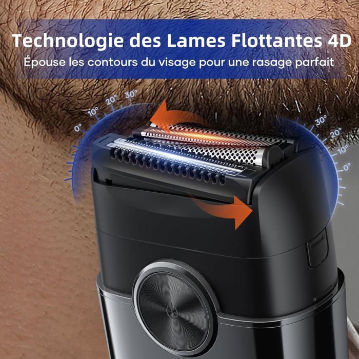 Rasoir Electriques Hommes Barbe 120 mins d'Autonomie Mini Foil Shaver Homme avec 4 Lames Flottantes USB-C Tondeuse Barbe Étanche