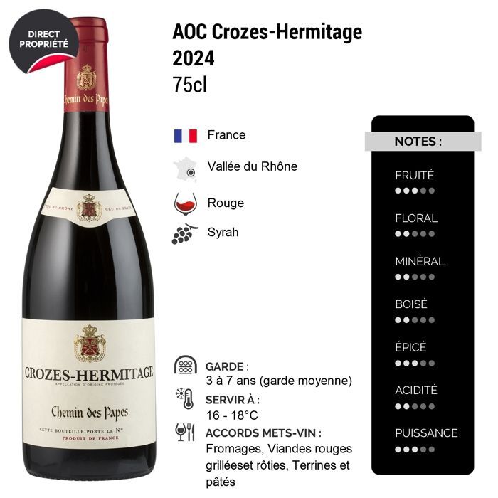Chemin des Papes Crozes-Hermitage 2024 - Vinho Tinto do Vale do Ródano (6x75cl)