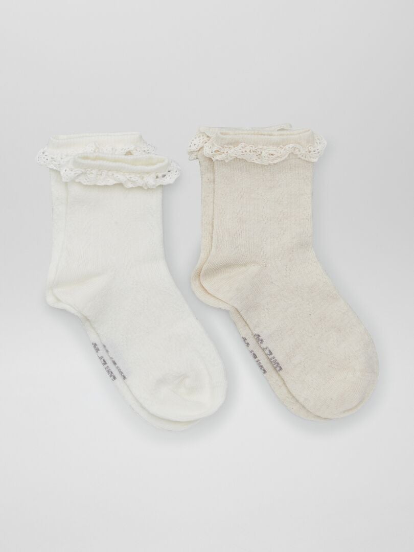 Sett med 3 Ruffle-sokker - Beige