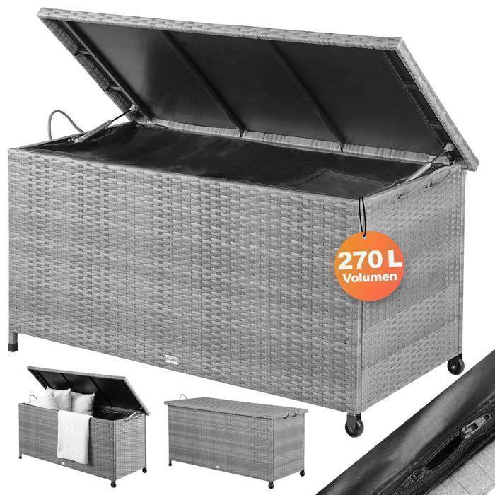CASARIA® XXL Tuinopbergbox voor buiten, grijs - 270 liter opbergkist met wielen, waterdicht, gasveer, 117x53x60 cm
