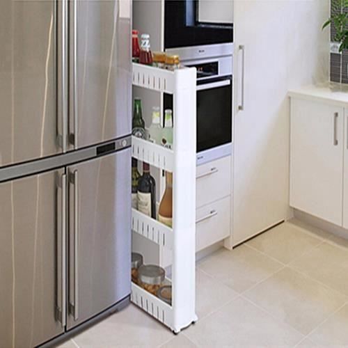 Carrito de cocina - G0D1 - Carrito de almacenamiento móvil - 3 estantes - Plástico blanco - Diseño contemporáneo